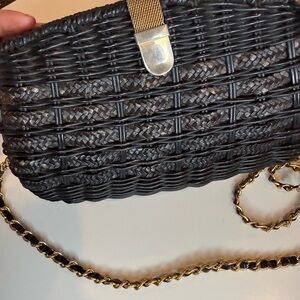 Vintage Elegant Black Woven Bag with Gold Chain